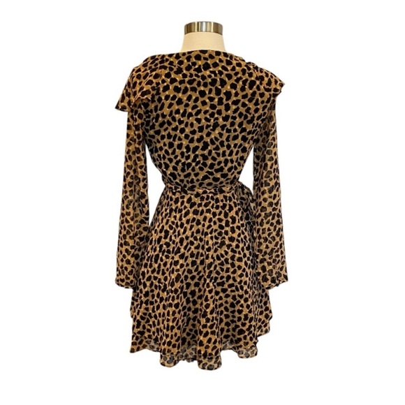 Free People Frenchie Leopard Print Georgette Mini Wrap Dress Boho Ruffle XS - Picture 9 of 12